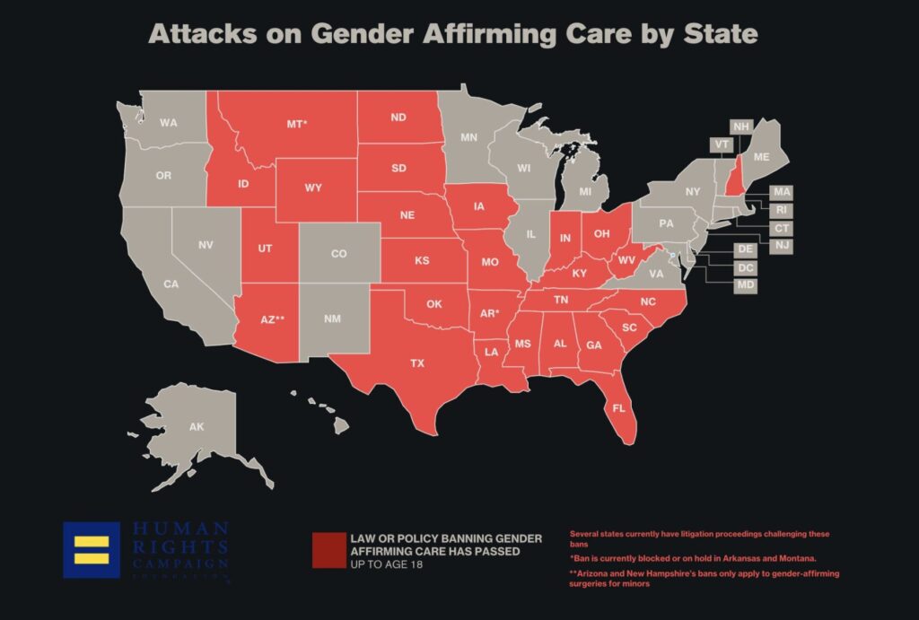 Attacks on Gender Affirming Care by State Map